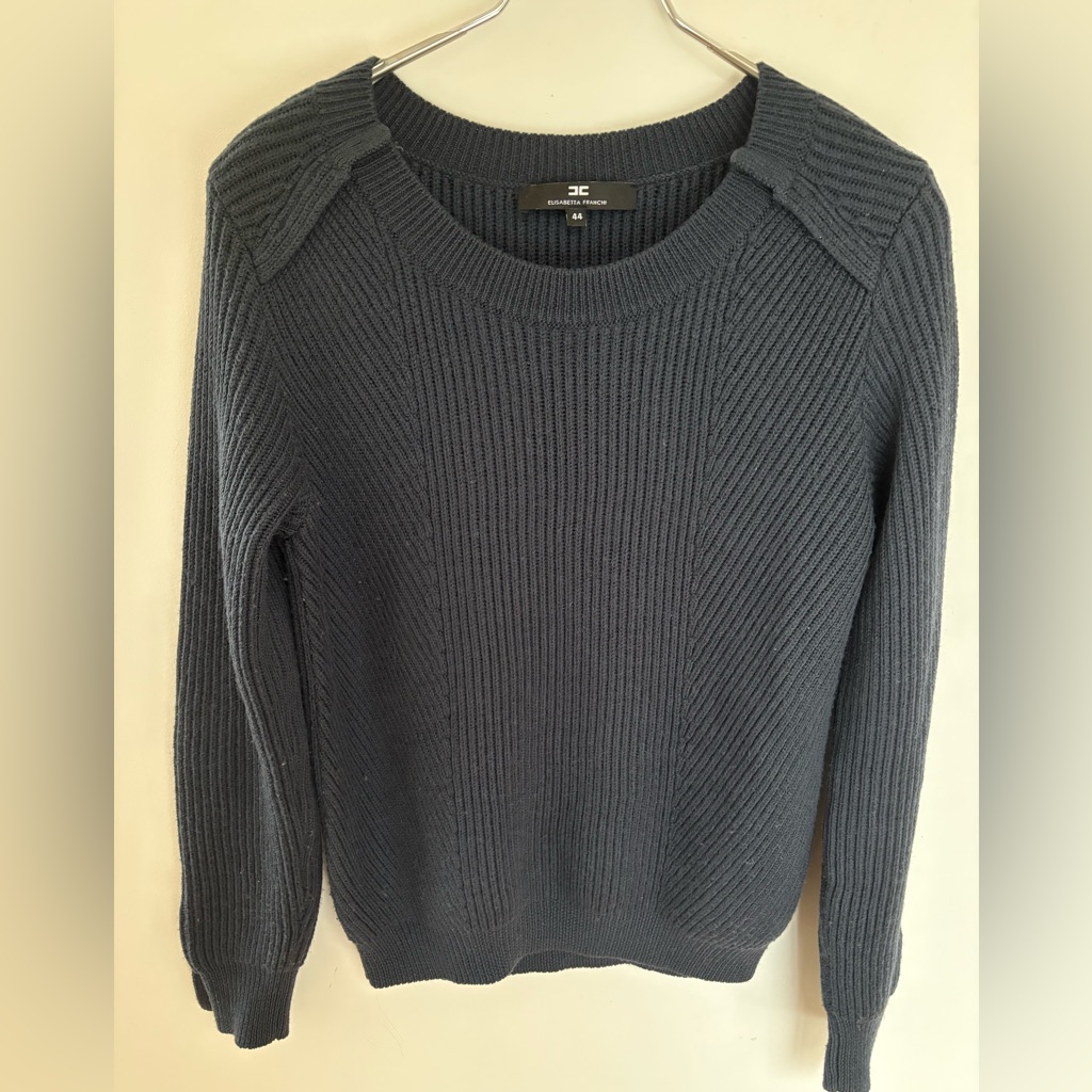 Elisabetta Franchi Navy Ribbed Fisherman Style Sweater Euro Size 44 Or M/L